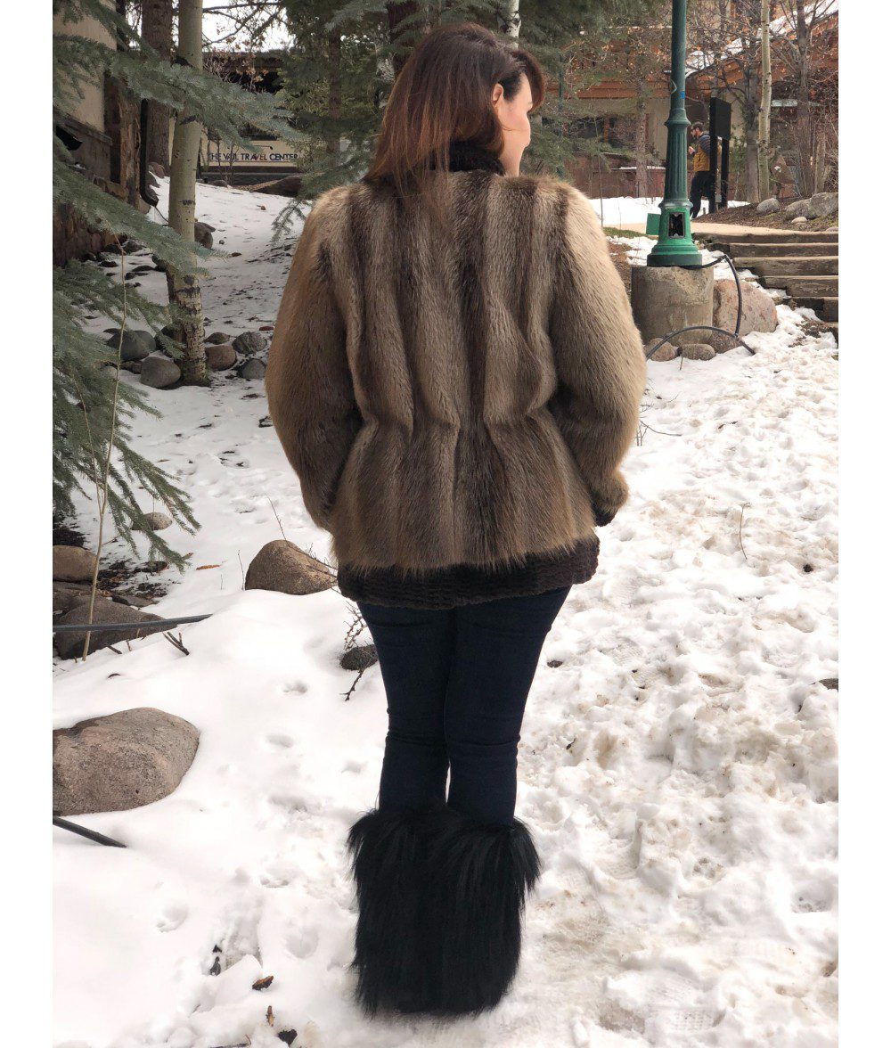 Beaver Jacket with Sheared Beaver Trim - Fantasia Furs