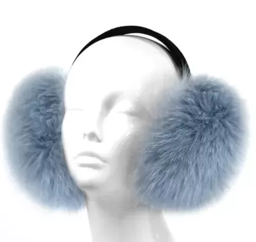 Our powder blue fox fur earmuffs mix cozy warmth with fashion. Crafted from soft fox fur, these earmuffs deliver luxury and keep you warm in the cold.