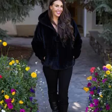 This black ranch mink zip-up jacket combines luxury with practicality. The sleek black mink fur adds elegance, while the zip-up design ensures ease and versatility. This jacket keeps you warm and stylish, making it a perfect choice for any occasion.