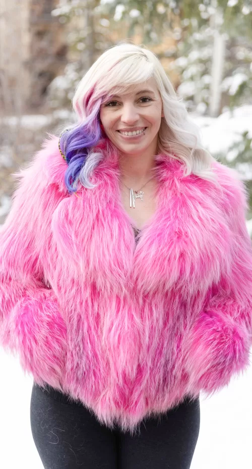 Our knitted fuchsia fox jacket brightens any outfit with its bold, vibrant color and soft texture. The rich fuchsia hue adds a lively, fashionable touch. Moreover, the cozy knit ensures warmth and style throughout the season. You will stand out with confident, colorful elegance.