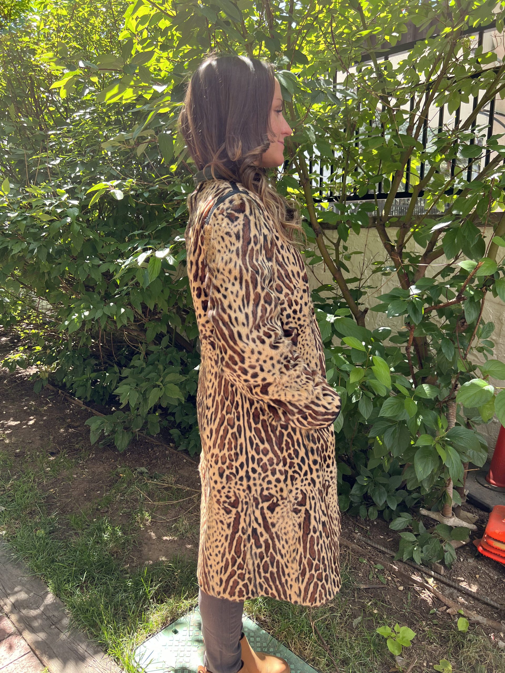 Our dyed animal print goat skin stoller length coat has an eye catching animal print. The stroller length makes it versatile and comfortable. This...