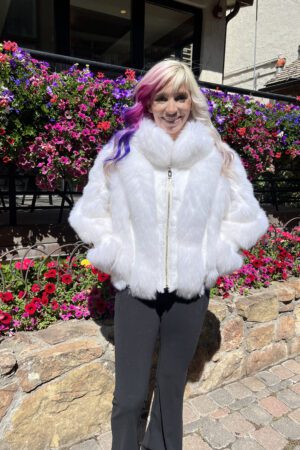 Our white fox and rabbit jacket combines dense fox fur with soft rabbit fur. This jacket is a practical choice for those seeking warmth with a touch...