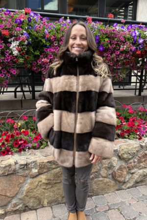 This mahogany and pastel mink jacket combines the dark tones of mahogany mink with the light hues of pastel mink. Its color palette adds a distinct...