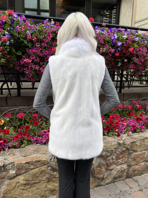 ur white mink vest with white fox tuxedo trim is elegant and warm. The addition of the fox tuxedo trim adds contrast while maintaining a monochromatic...