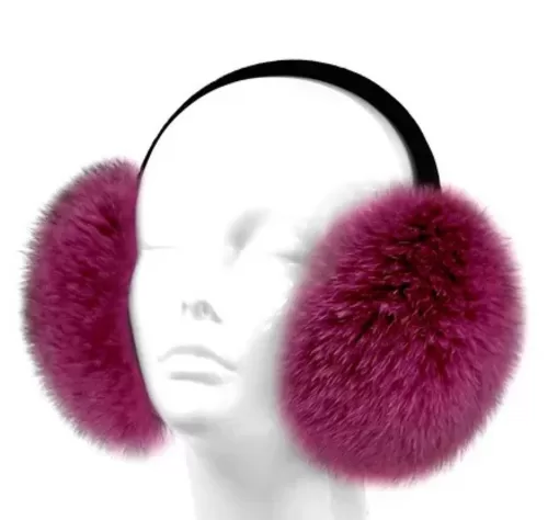 Our raspberry fox fur earmuffs are cozy and beautiful. Crafted from fox fur in an eye catching shade. They are warm and comfortable on your ears in chilly weather.