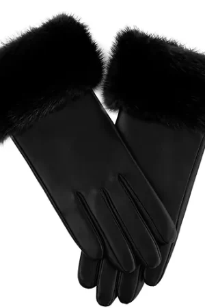 Black Leather Gloves with Black Mink Trim