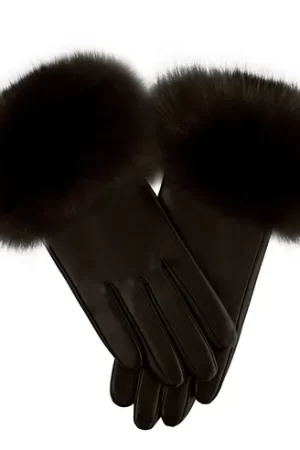 Brown Leather Gloves with Brown Fox Trim