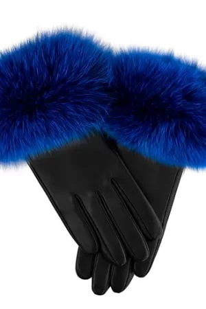 Our black leather gloves with electric blue fox trim blend style with warmth. Made from black leather, these gloves are durable and offer...