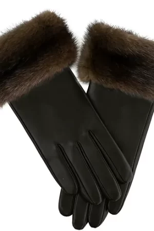 Brown Leather Gloves with Mahogany Mink Trim
