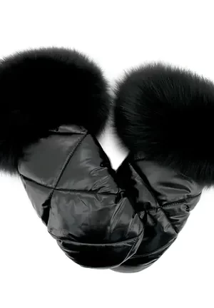 These black nylon mittens with black fox fur trim offer durability and water resistance. Perfect to keep hands warm and dry in cold weather. The trim of...